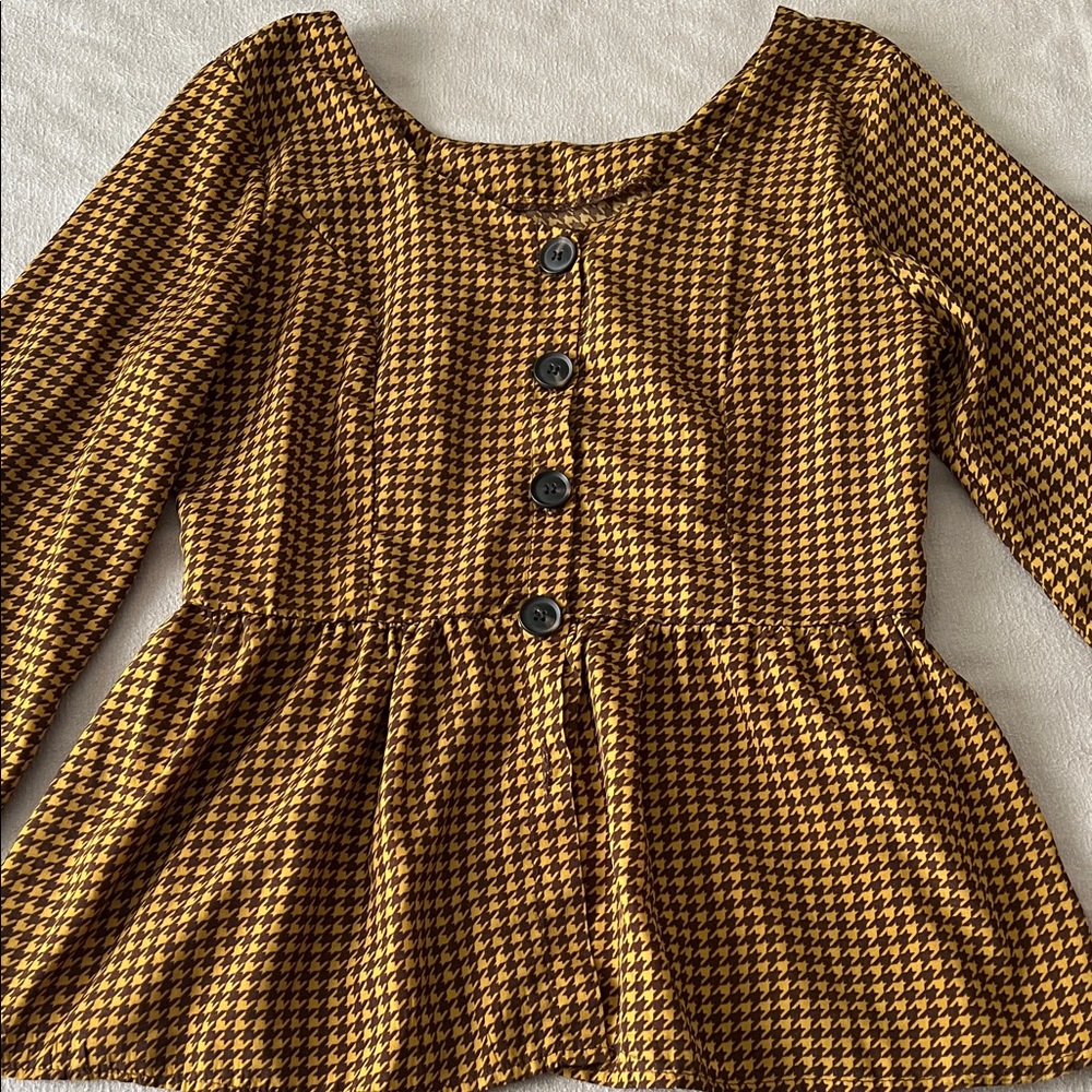 Brown and Black Houndstooth Peplum Top